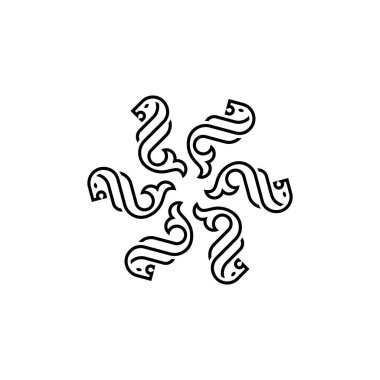 six lion fishtail flower mandala logo. Vector illustration