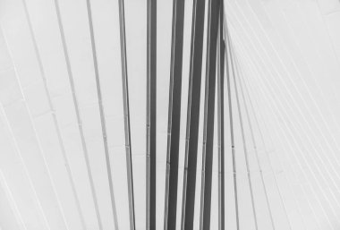 White geometric abstraction of straight vertical lines leaning at a slight angle