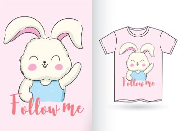 Tişört için çizilmiş şirin tavşan eli.