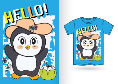 Gömlek için el çizimi sevimli penguen