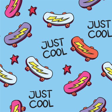 Hand drawn skateboard seamless pattern