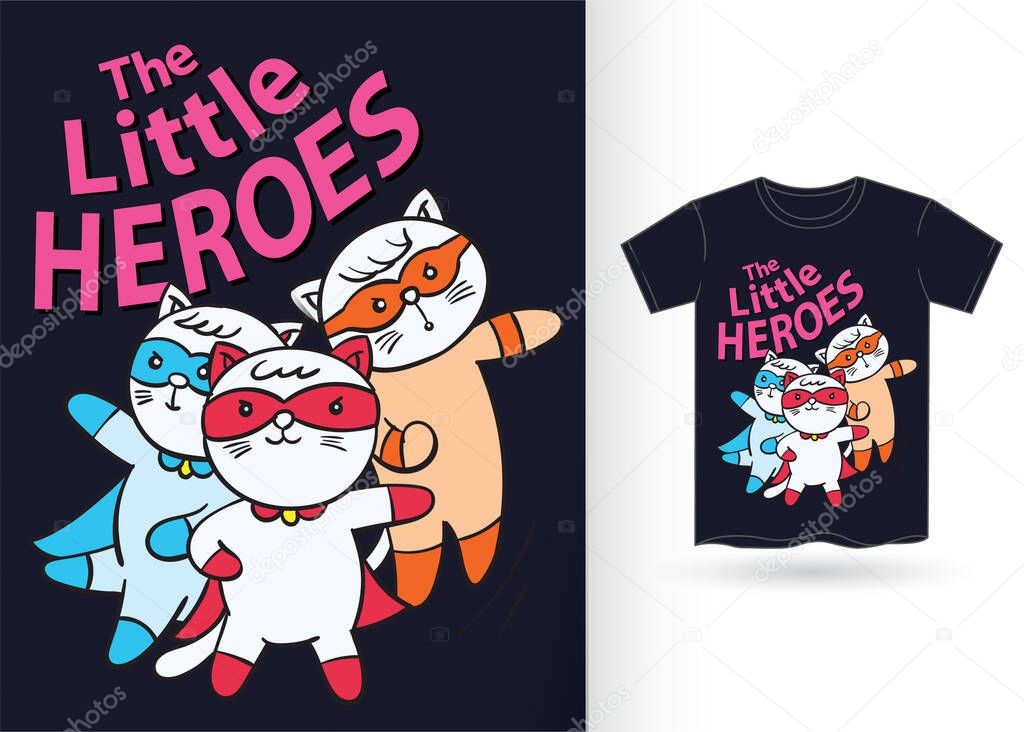Cute little cat superhero for t shirt