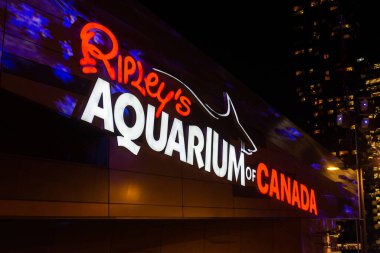 Toronto, ON, Canada  January 2, 2022:  Toronto Ripley public aquarium sign above the entrance in Downtown Toronto