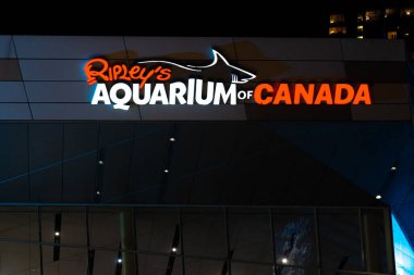 Toronto, ON, Canada  January 2, 2022:  Toronto Ripley public aquarium sign above the entrance in Downtown Toronto