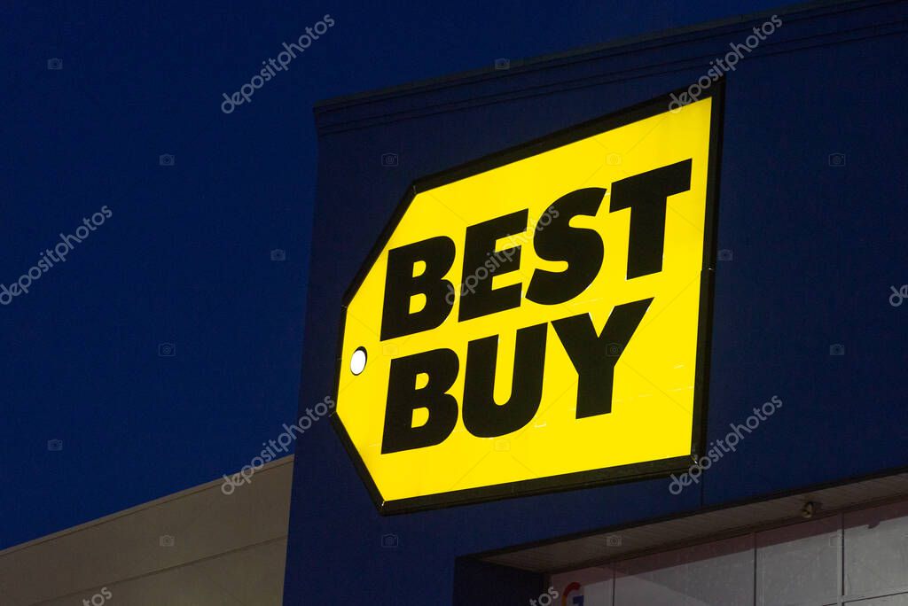 Toronto, ON, Canada  January 2, 2022 View at Best Buy store sign in Toronto. Best Buy is an American multinational consumer electronics corporation