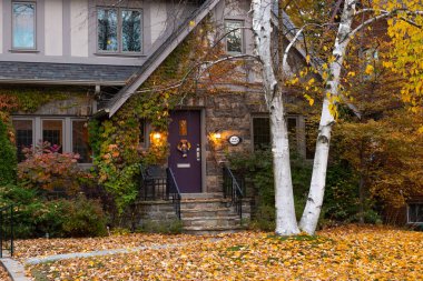 Evening view of a beautiful Halloween decorated house in Toronto, Canada.