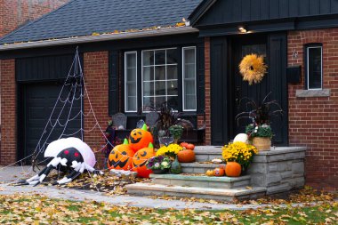 Evening view of a beautiful Halloween decorated house in Toronto, Canada.