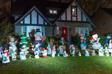 Toronto, ON, Canada  December 25, 2020: House decorated with lights for Christmas in Toronto.