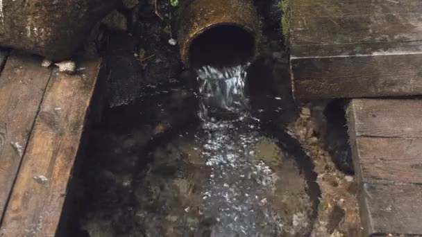 Crystal Clear Water Running Out Pipe Straight Irrational Waste Water — Stock Video