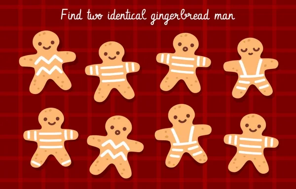 Gingerbread Man Cookies Different Decoration Find Two Identical Game Logical Royaltyfria Stockvektorer