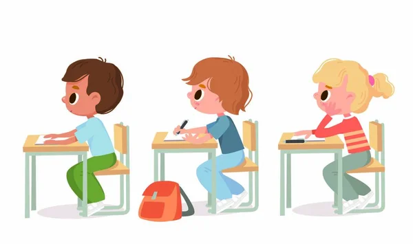 Elementary School Pupils Study Classroom Seating Desks Arranged Row Primary Stockillustration