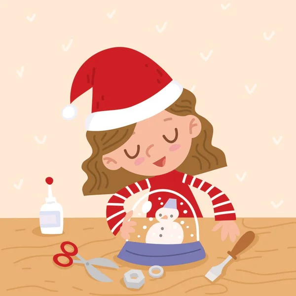Girl Elf Making Handmade Christmas Decorations Crafting New Year Present Illustrazioni Stock Royalty Free
