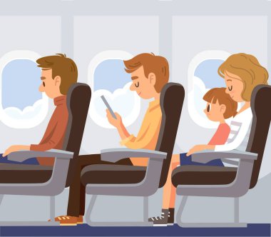 Uçak yolcuları bir uçak uçuşunda kamaralarında oturuyorlar. Uçakla uçmak