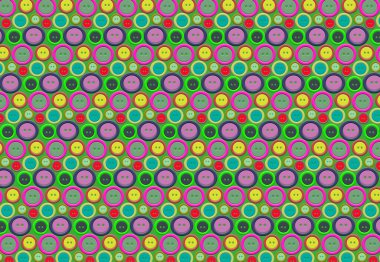 Yeşil arkaplanda çok renkli düğmeler, kumaş için yazdırma