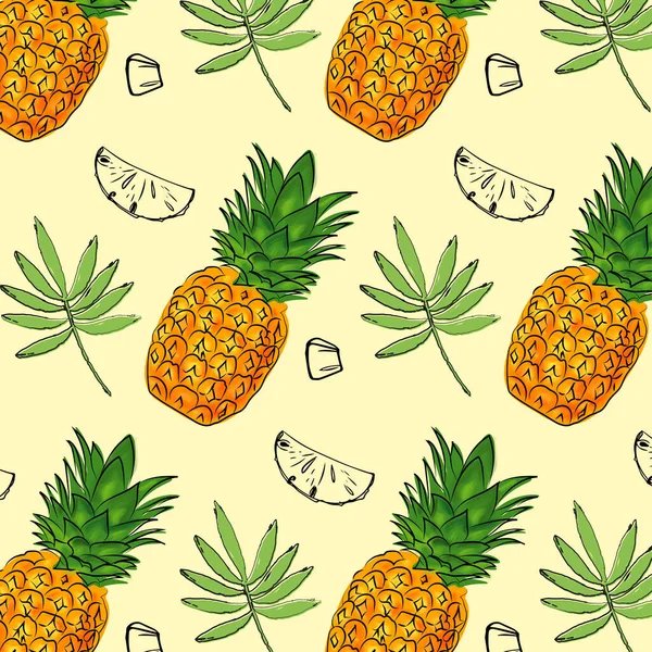 Ananaslı, pürüzsüz desen. el çizimi tropikal meyve