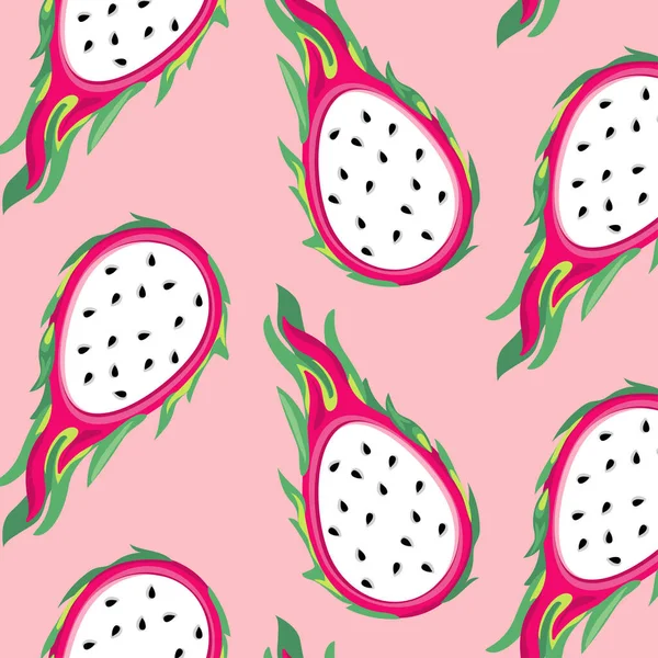 Dragon Fruit Tropical Fruits Berries Seamless Pattern —  Vetores de Stock