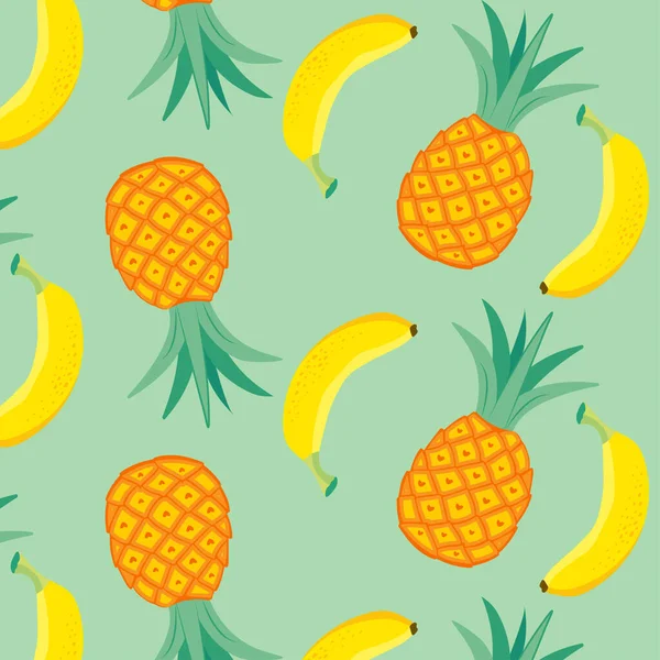 Ananas Och Bananer Mönster Tropisk Sommar — Stock vektor