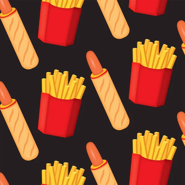 Zestaw Fast Food Frytki Ketchup Sos Ilustracja Wektora — Wektor stockowy