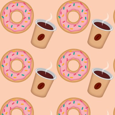 Donut ve kahve desenli espresso cappuccino americano