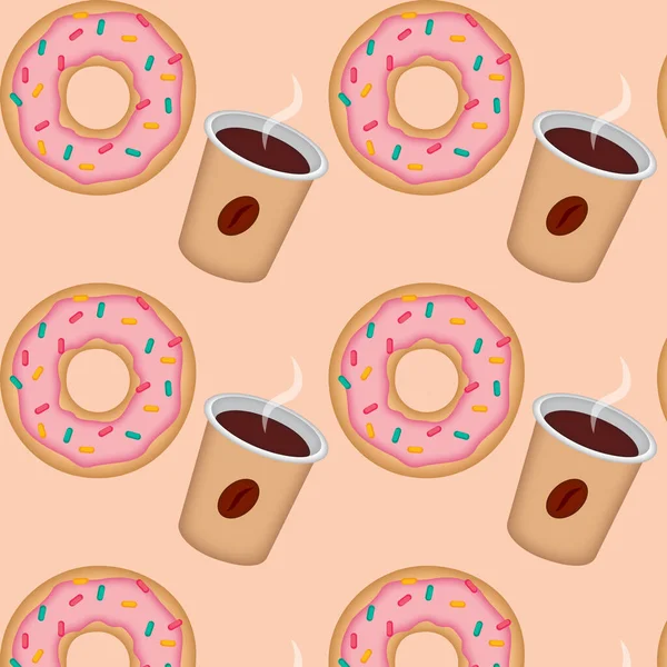 Donut Coffee Pattern Espresso Cappuccino Americano — Stock Vector