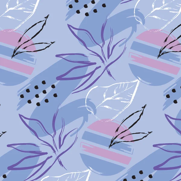 Pattern Paint Stains Leaves Lilac Color — Stok Vektör