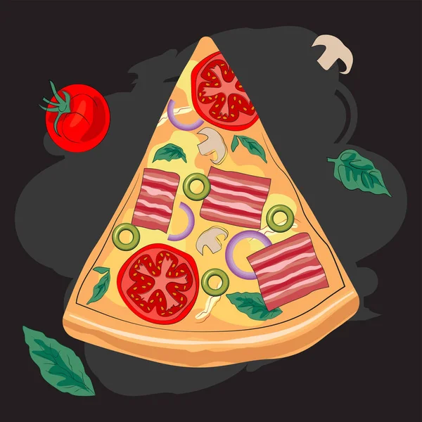 Pizza Piece Tomatoes Bacon Food — Stockový vektor