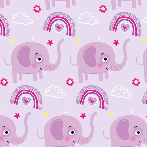 Elephant Baby Pattern Scandinavian Style Lilac Background — Wektor stockowy