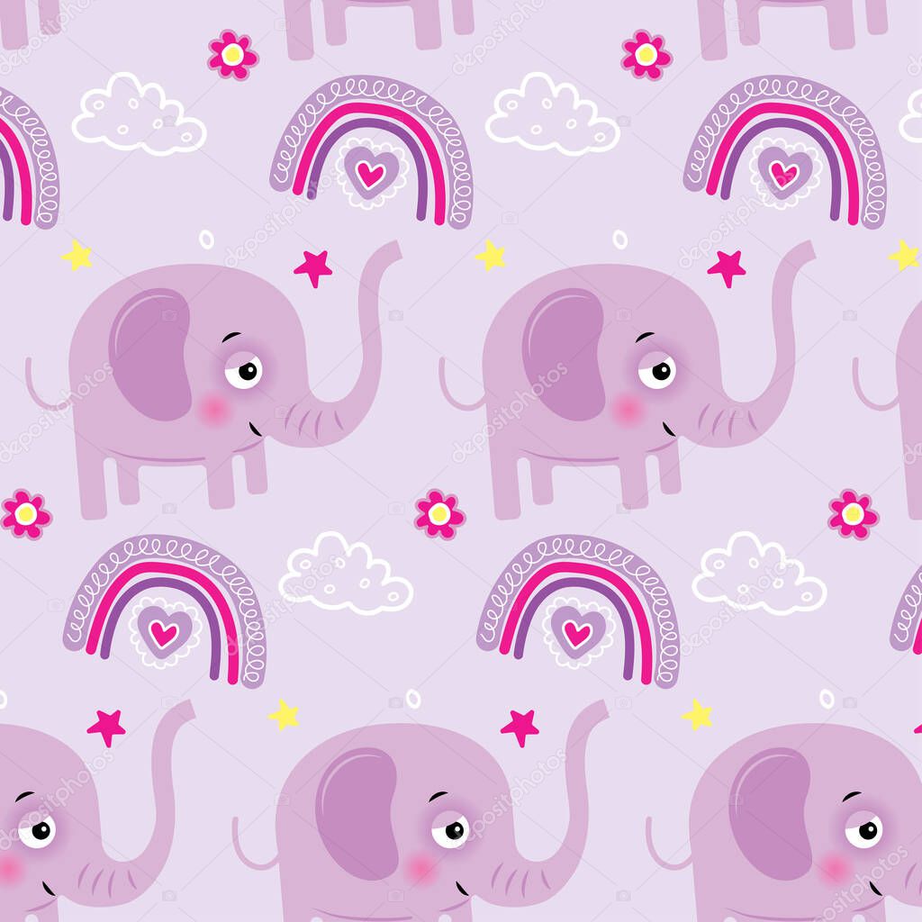 elephant baby pattern scandinavian style lilac background