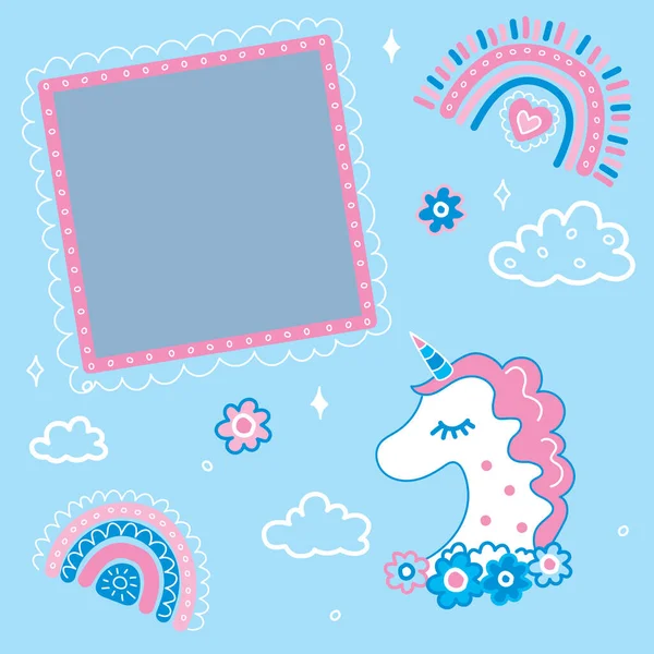 Scandinavian Rainbow Unicorn Kids Style Photo Frames — Stockový vektor