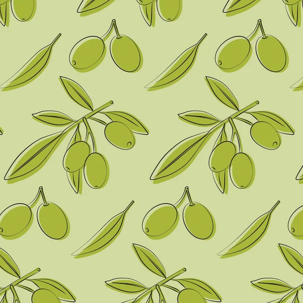 Olive Pattern Texture Tree Green Fruit Leaves Organic — Stock Vector