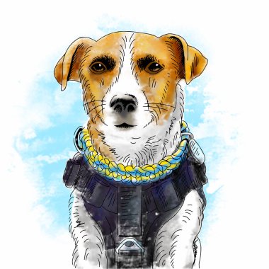 Köpek Jack Russell Ukrayna suluboya stilinde Teriyer Savaşı