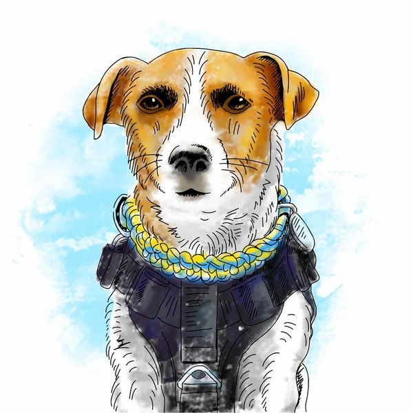 Dog Jack Russell Terrier Oorlog Ukraine Aquarel Stijl — Stockvector