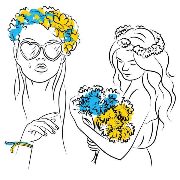Ουκρανική Γυναικεία Σιλουέτα Ομορφιάς Γραμμή Σχέδιο — Διανυσματικό Αρχείο