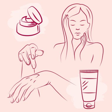 female care hand face body line clipart