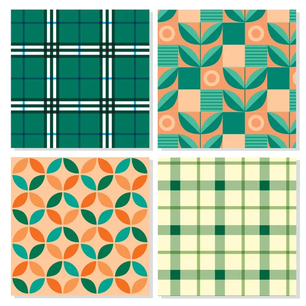 Classique Pour Tissu Géométrique Vert Orange Motif — Image vectorielle