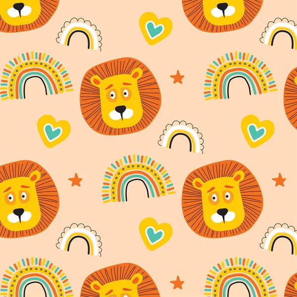 Lion Scandinavian Rainbow Pattern Kids — Stock Vector