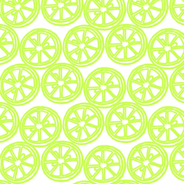 イラスト シームレスなパターン 手描きの輪郭線白い背景に葉を持つ緑のレモン パステルカラー 繊維用 — ストックベクタ