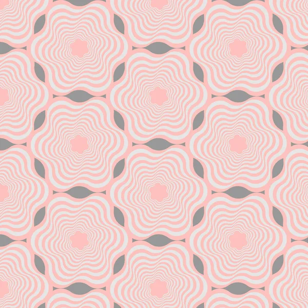 Abstrakte Illustration Illusorisches Nahtloses Muster Blumen Rosa Grauem Streifen Für — Stockvektor