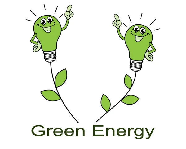 Grön Energi Illustration Ett Ekologiskt Tema Blommor Från Elektriska Lampor — Stock vektor