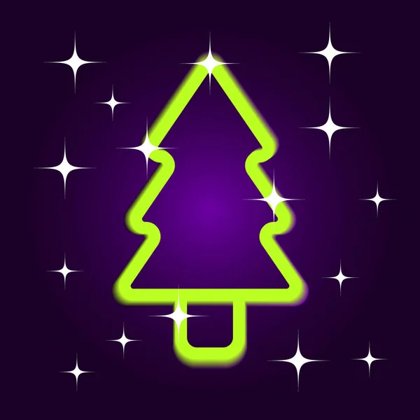 Icon Winter Christmas Illustration Bright Shiny Multicolored Christmas Tree Dark — Stock Vector