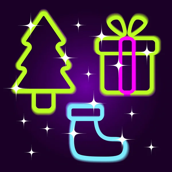 Ícones Ilustração Natal Inverno Brilhante Árvore Natal Multicolorida Presente Inicialização — Vetor de Stock