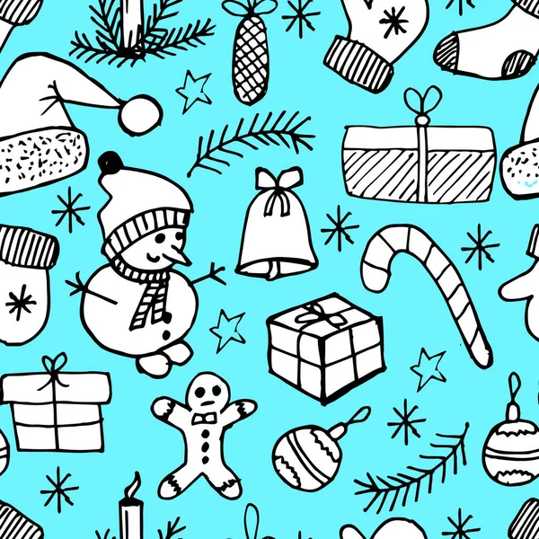 Patrón Sin Costuras Navidad Símbolos Dibujados Mano Del Año Nuevo — Vector de stock