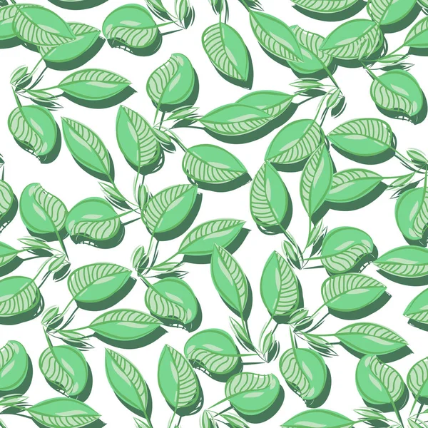 Бесшовный Узор Нарисованные Живописные Абстрактные Зеленые Листья Заднем Плане Тенью — стоковый вектор