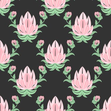 Kusursuz desen, ince çizilmiş manolya renkleri koyu arka planda pastel renkler, tekstil, duvar kağıdı.