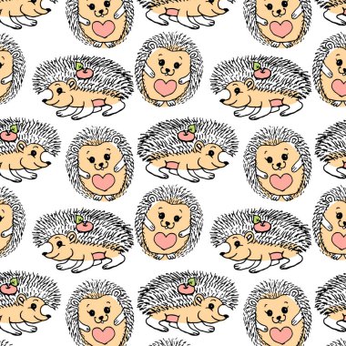 Kusursuz desen, el çizimi şirin kirpiler, tekstil, çocuklar için duvar kağıdı.