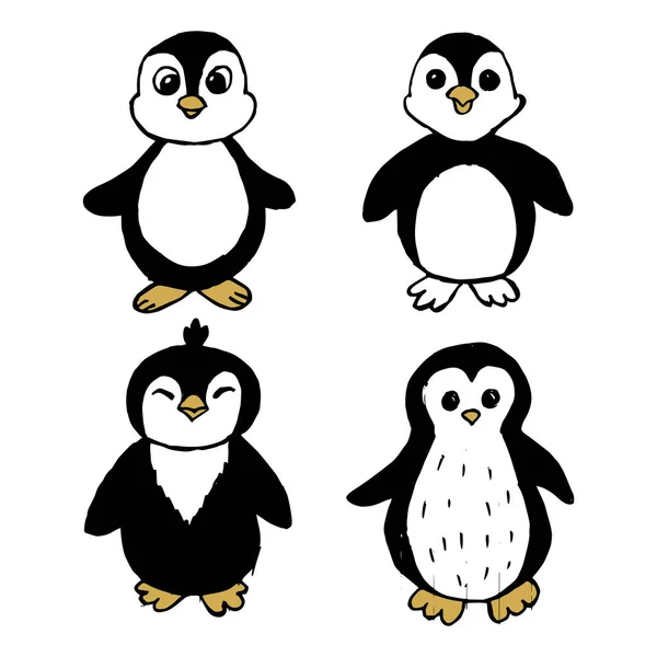 Illust Conjunto Pingüinos Divertidos Tiernos Dibujados Mano Textiles Fondos Pantalla — Archivo Imágenes Vectoriales