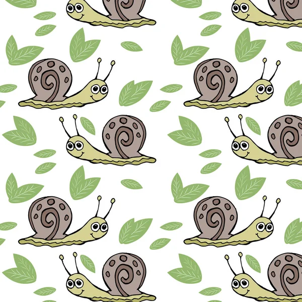 seamless pattern, hand-drawn funny snails in gentle tones, print for children, textiles, wallpaper