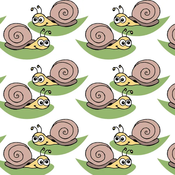 Motif Sans Couture Escargots Drôles Dessinés Main Dans Des Tons — Image vectorielle