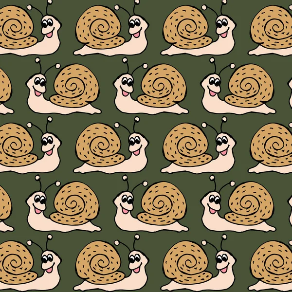 seamless pattern, hand-drawn funny snails in gentle tones, print for children, textiles, wallpaper