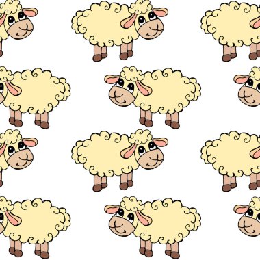 Kusursuz desen, pastel gölgelerde el çizimi komik koyun, çocuklar için baskı, tekstil, duvar kağıdı, kağıt.